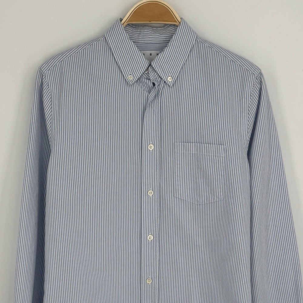 ASKET The Oxford Shirt Small Long Blue Stripe Button Down Organic Preppy Minimal - Picture 6 of 14